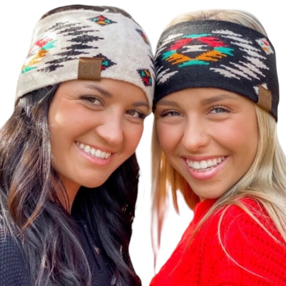 LIGHT GREY Southwestern Aztec Print Winter Ear Warmers Knit Headbands HeadWrap - Picture 3 of 8